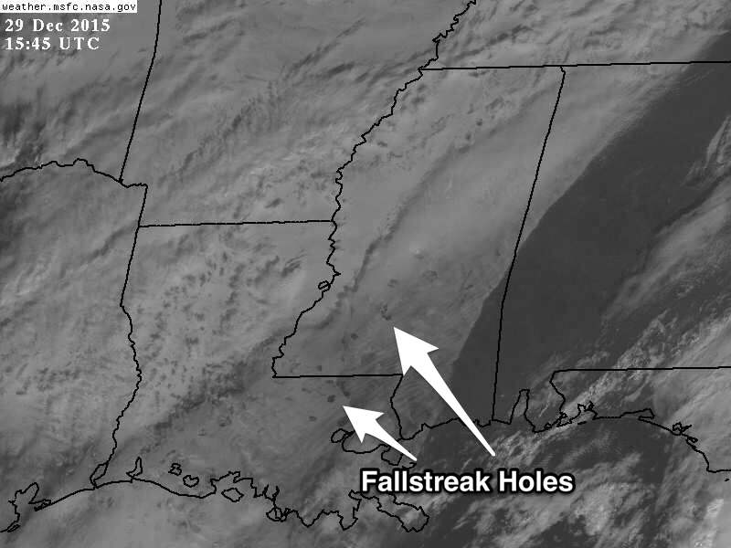 Visible satellite view of the hole punch clouds