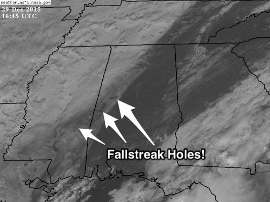 Visible satellite view of the hole punch clouds