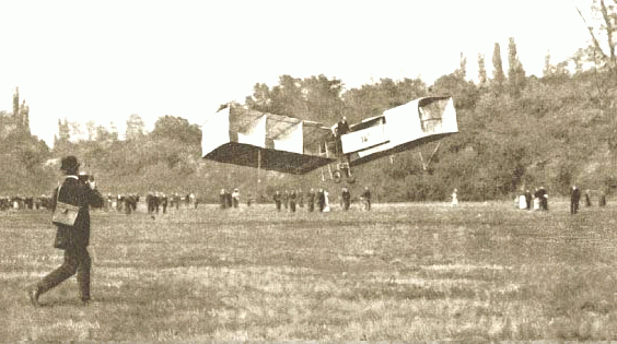 First official flight of the 14bis, 23 Oct. 1906, Bagatelle field.