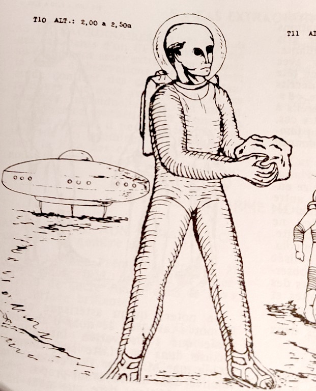 Illustration from Jader Pereira of the Ufonaut from the The Jose Higgins' Abduction Tentative, 1947