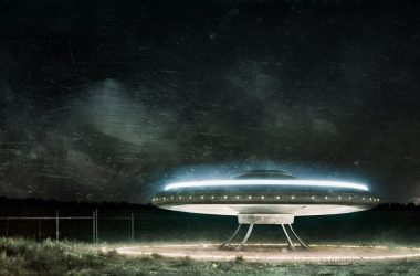 in an airfield in a Rural area, from a distance point of view of about 100 meters, a UFO on the ground round or oval, UFO has 2.50 m in height and is taller than it was wide, the ufo is transparent and entirely illuminated by a strong bluish light, a slightly pronounced "beak" at the front.