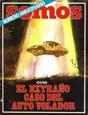 Magazine cover covering the Pedro Luro UFO Abduction with the title The strange case of the flying car